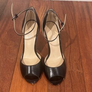 Nine West Wedge Black Peep-Toe Heels with Ankle Strap